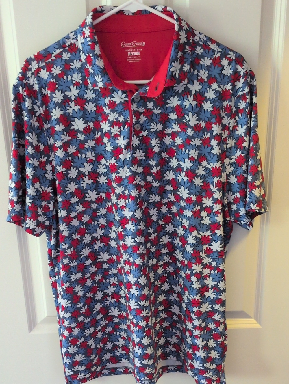 Good Good Golf Men's Blue Floral Short-Sleeve Polo with Red Trim